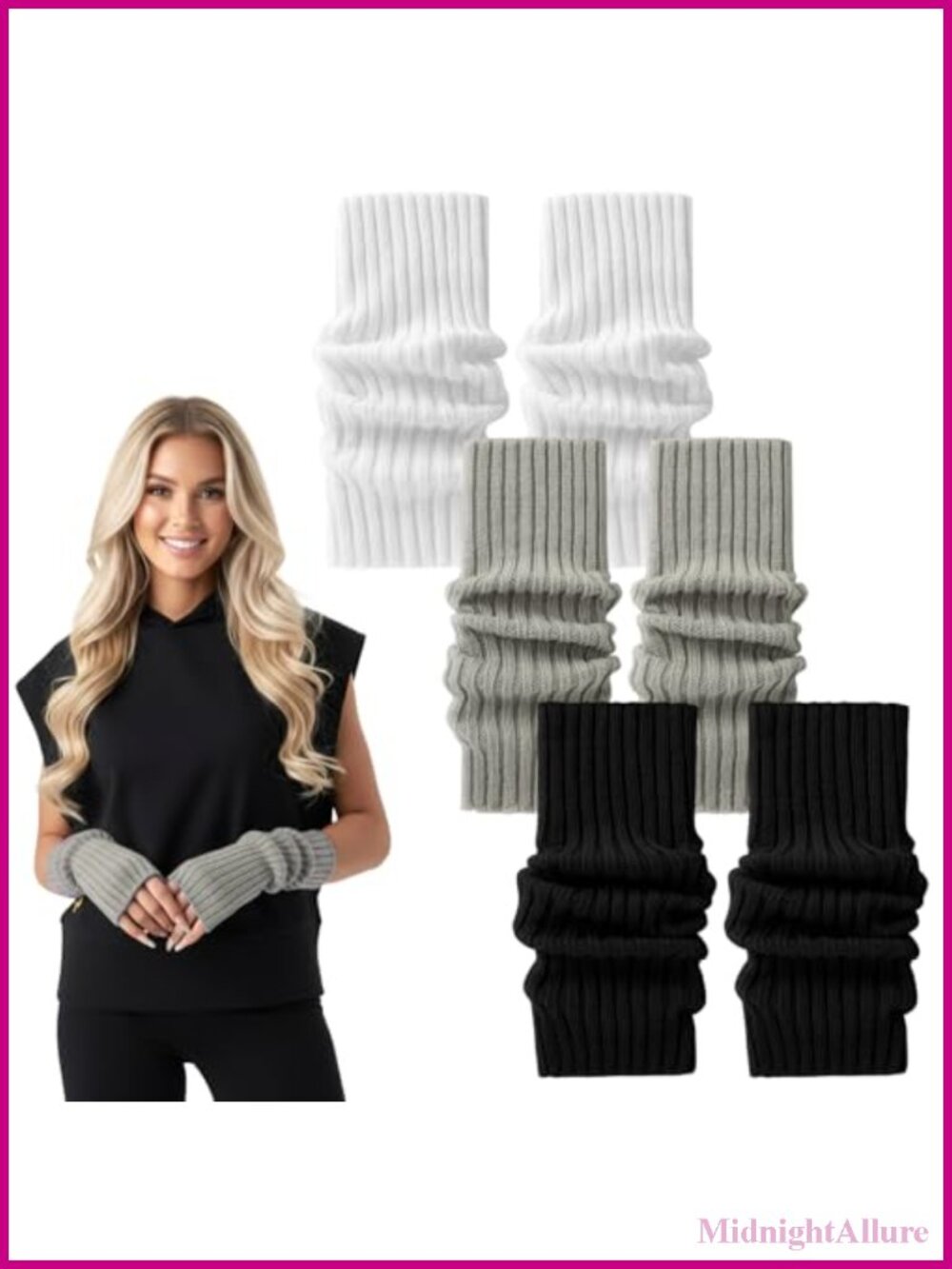 Fingerless Knit Arm Warmers 3 Pairs Thumb Hole Polyester One Size